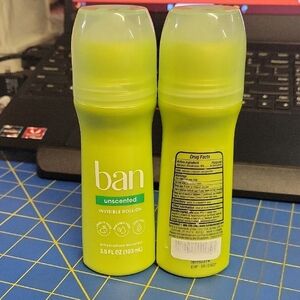 Lot of 2 Ban Unscented Invisible Roll-On Deodorant 103ml Each